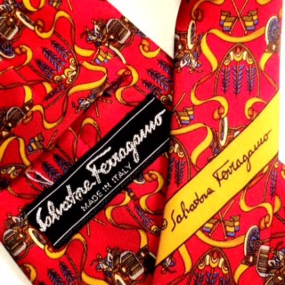 Salvatore Ferragamo Red Antique Automobile Silk Ti